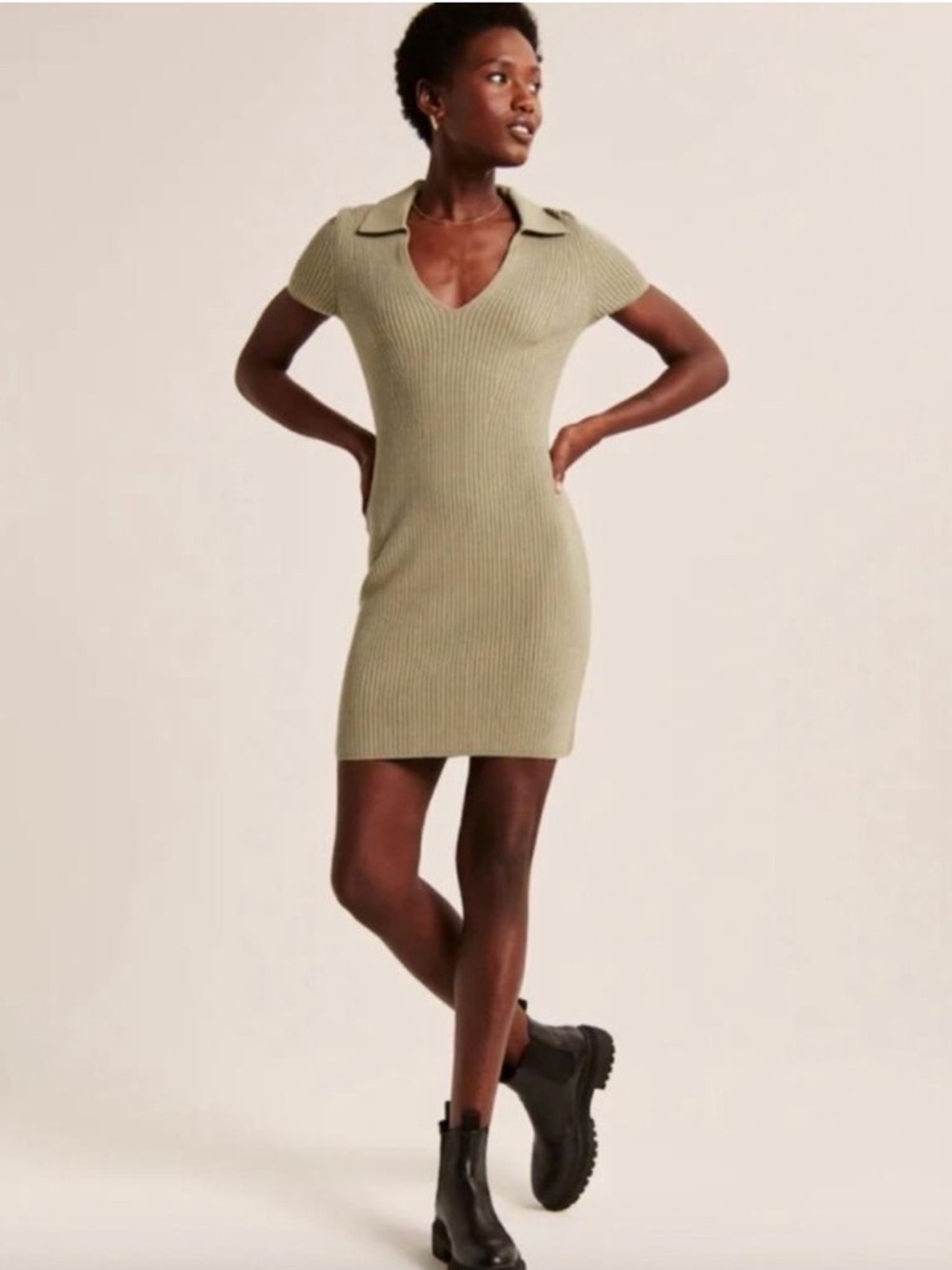 Abercrombie & Fitch Olive Ribbed Mini Dress